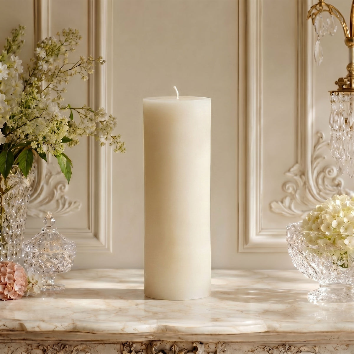 3x10 Inch White Beeswax Pillar Candle