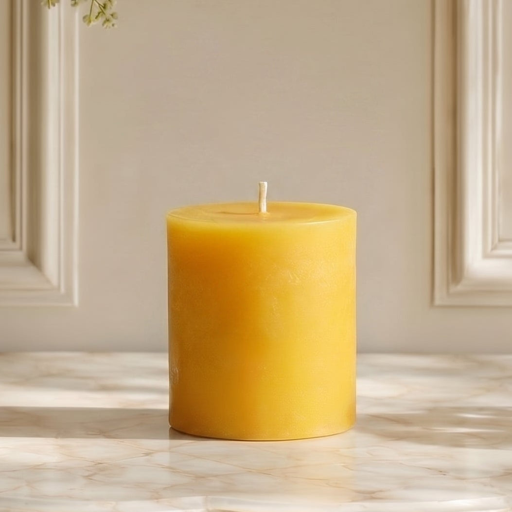 3x3 Inch Yellow Beeswax Pillar Candle
