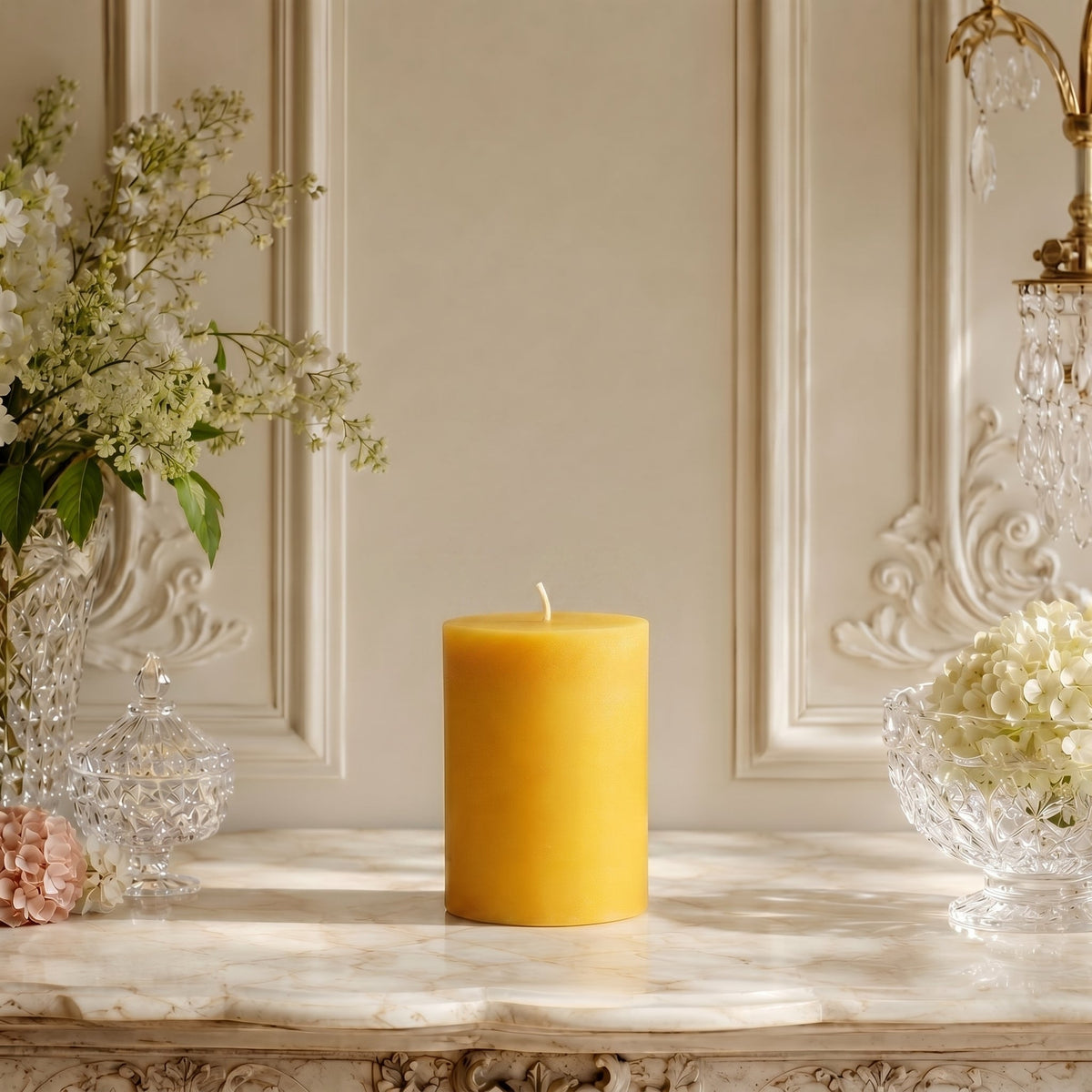3x4 Inch Yellow Beeswax Pillar Candle