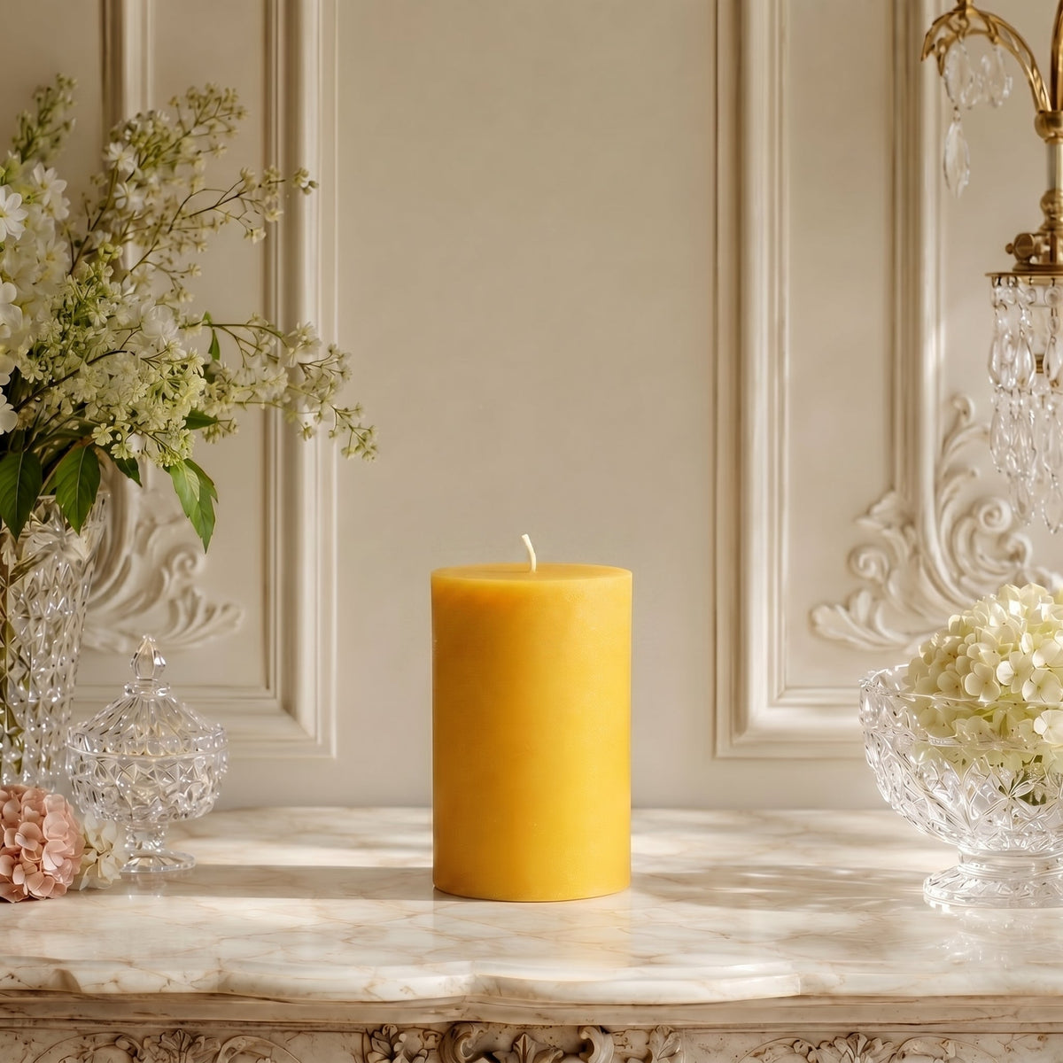 3x5 Inch Yellow Beeswax Pillar Candle