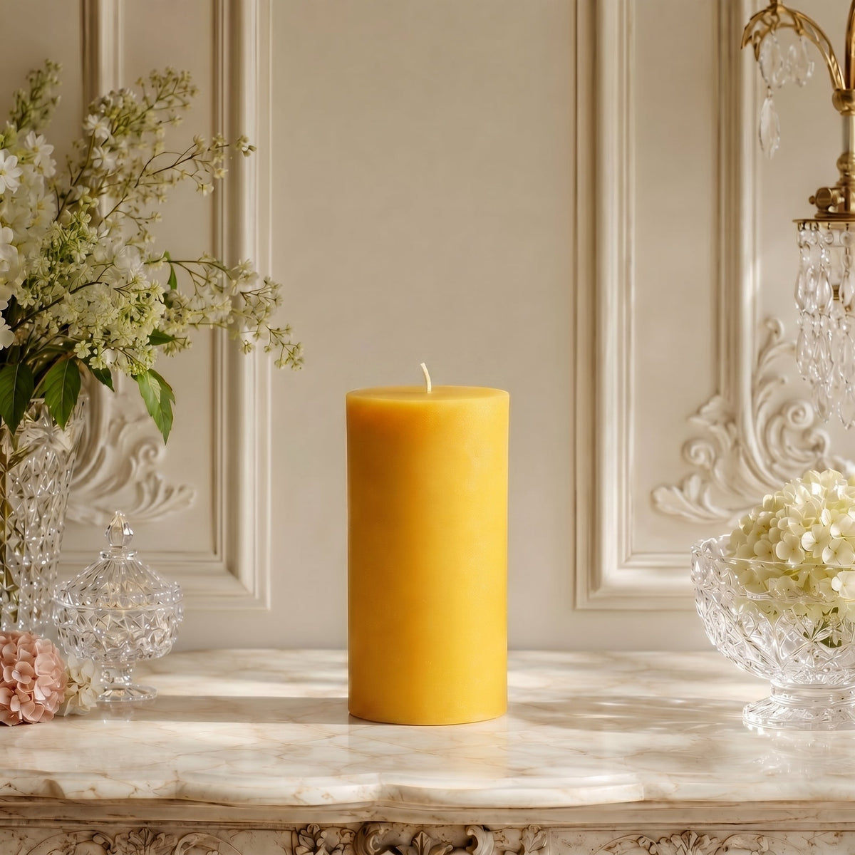 3x6 Inch Yellow Beeswax Pillar Candle