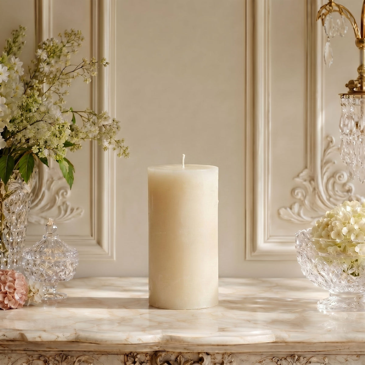 3x6 Inch White Beeswax Pillar Candle