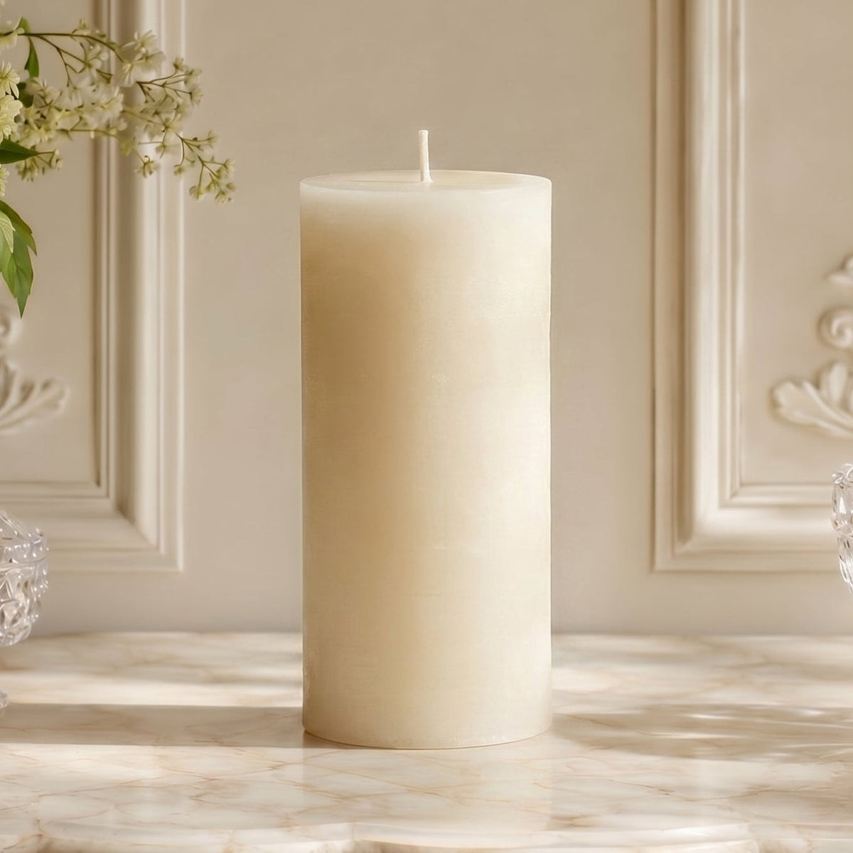 3x7 Inch White Beeswax Pillar Candle