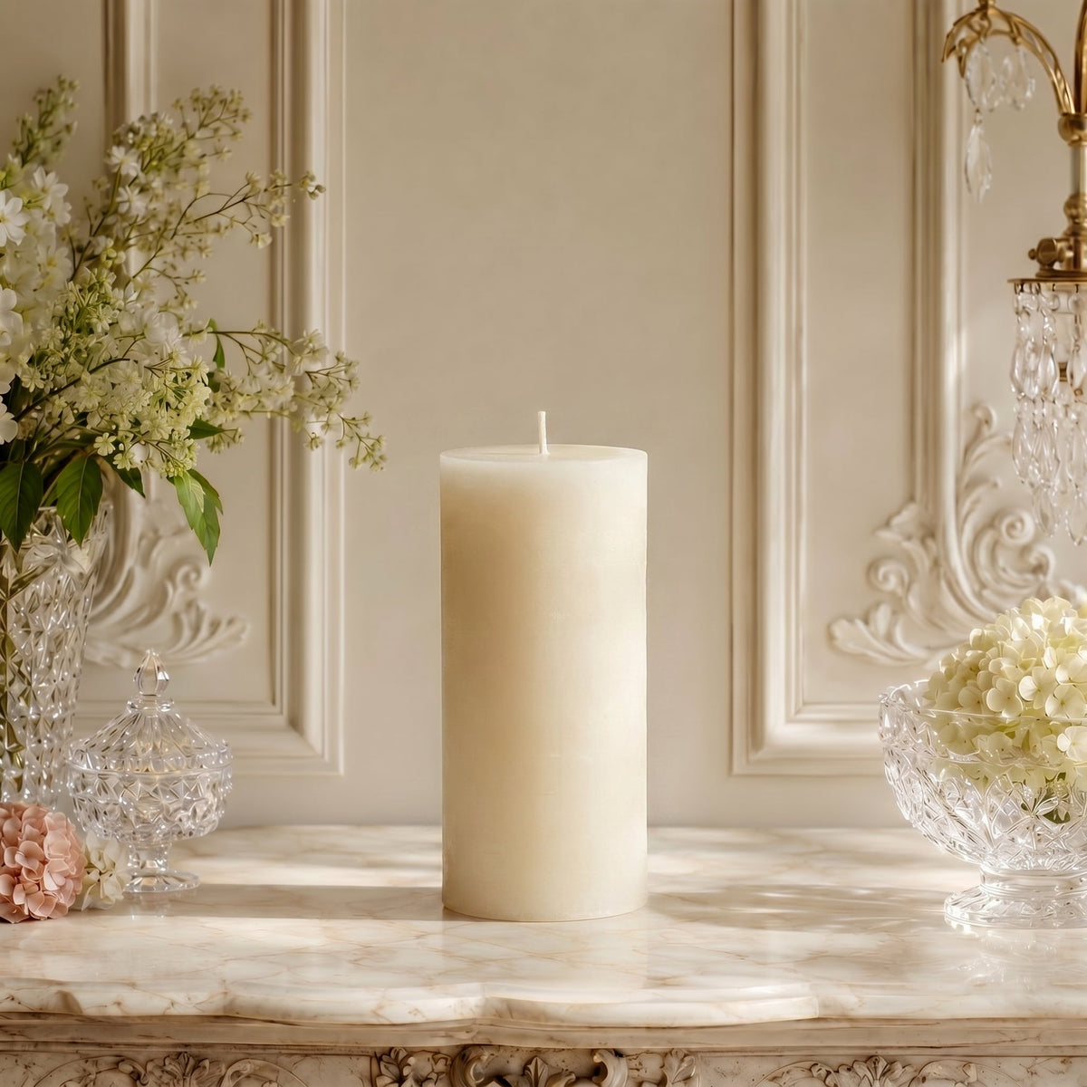 3x7 Inch White Beeswax Pillar Candle