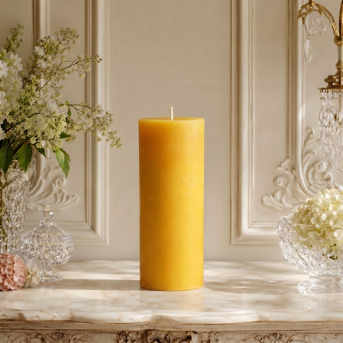 3x8 Inch Yellow Beeswax Pillar Candle