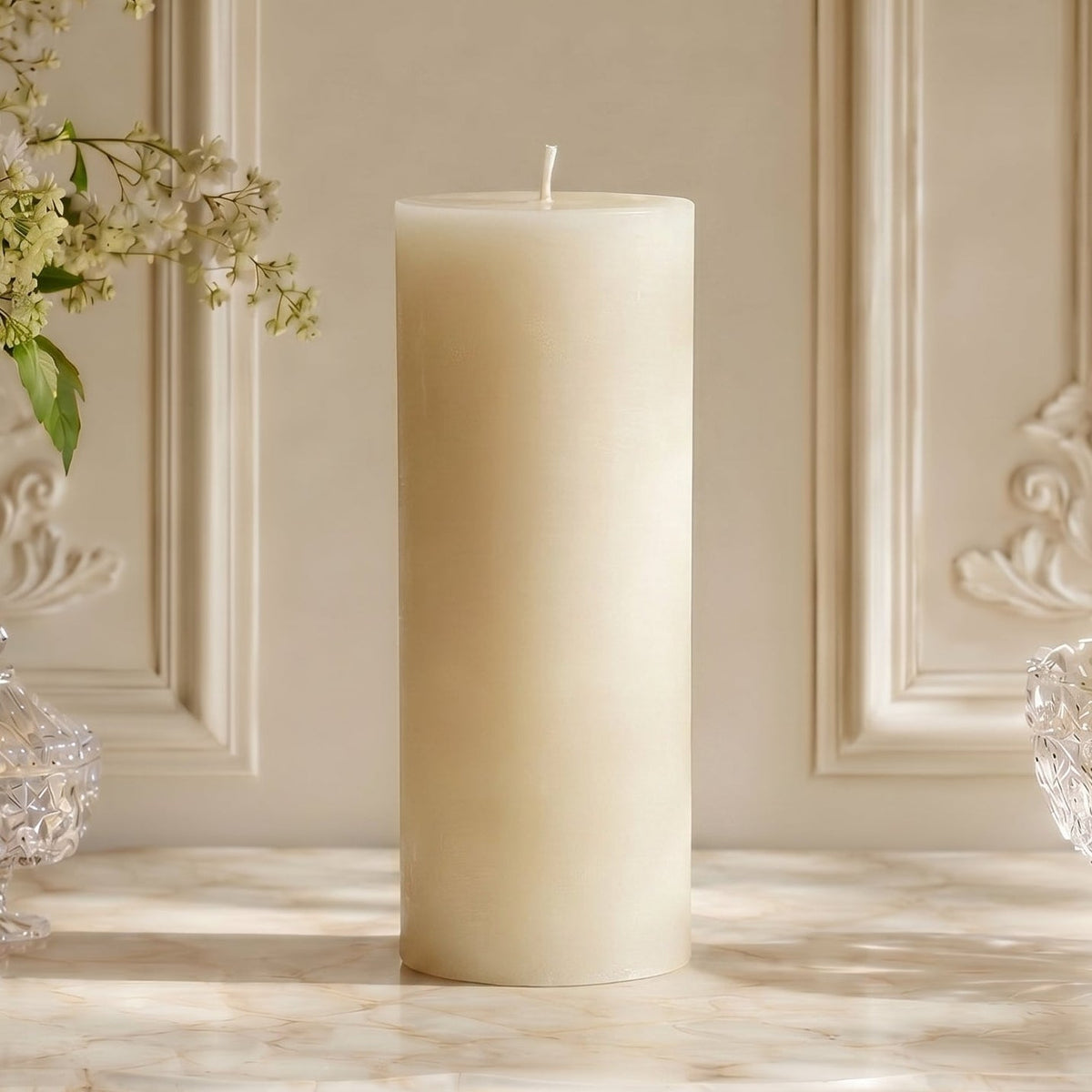 3x8 Inch White Beeswax Pillar Candle