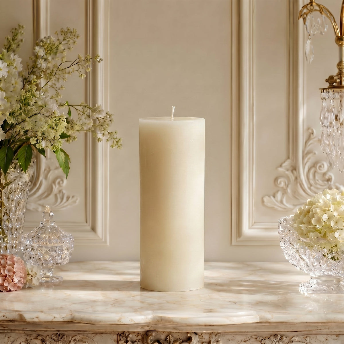 3x8 Inch White Beeswax Pillar Candle