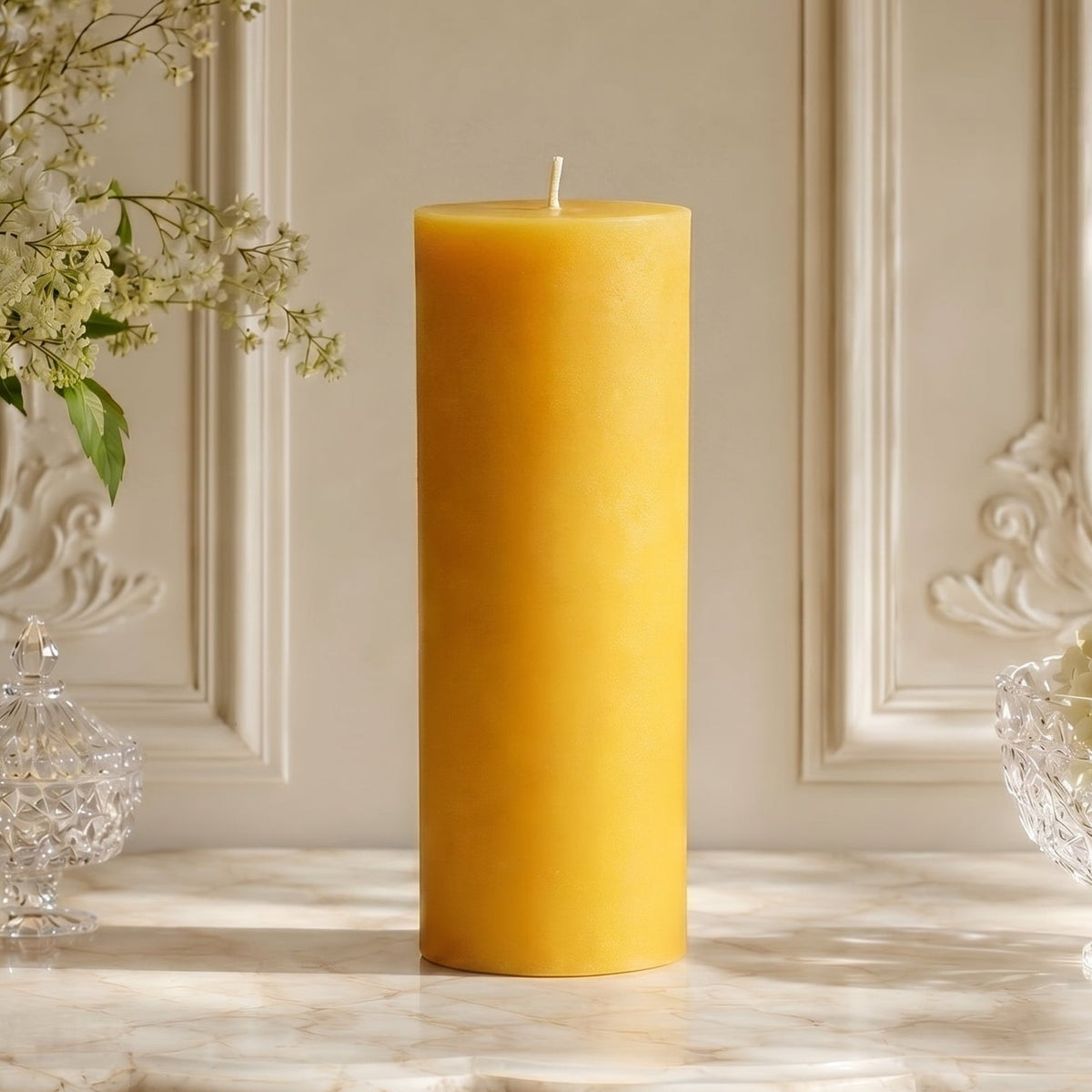 3x9 Inch Yellow Beeswax Pillar Candle