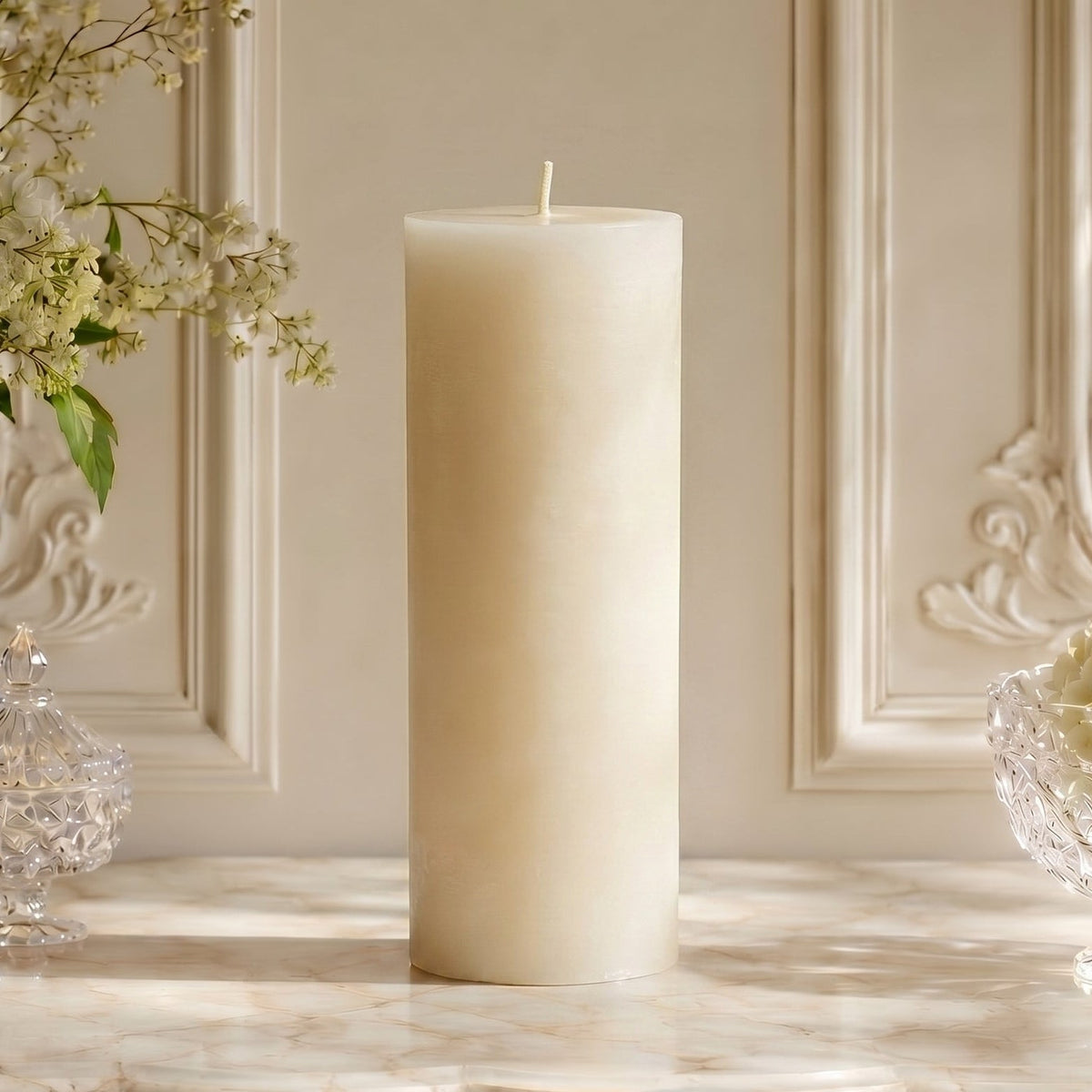 3x9 Inch White Beeswax Pillar Candle