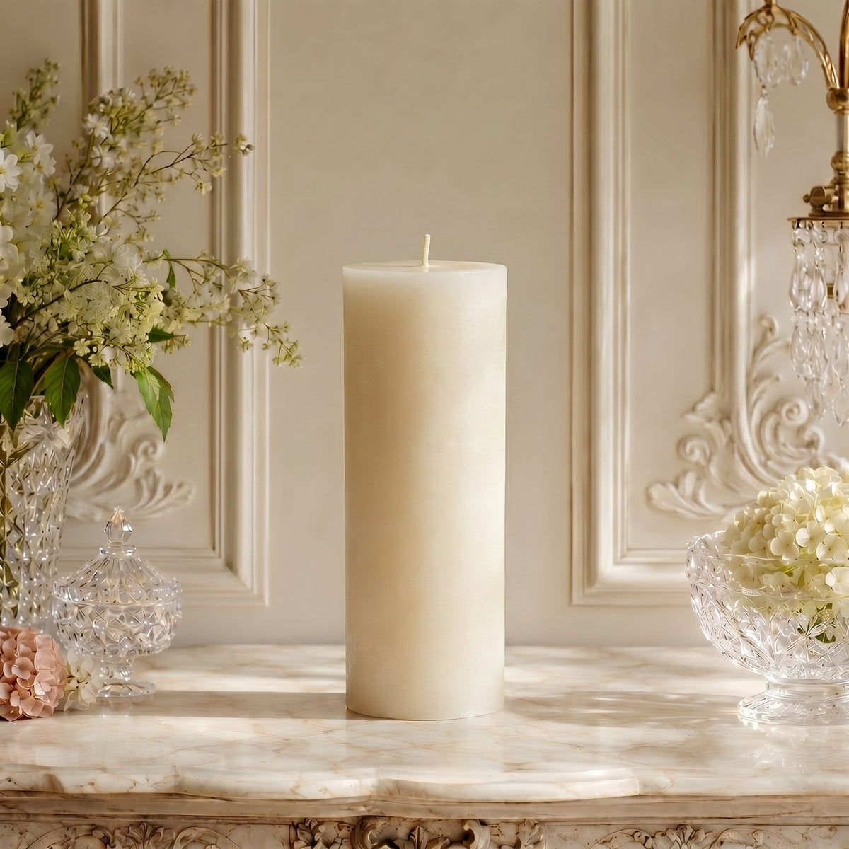 3x9 Inch White Beeswax Pillar Candle