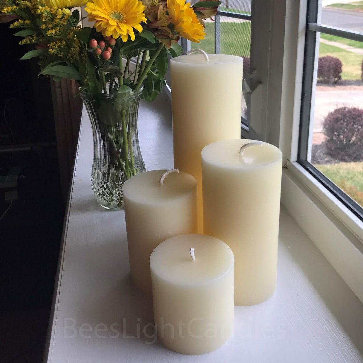 4 Inch Wide White Beeswax Pillar Candles