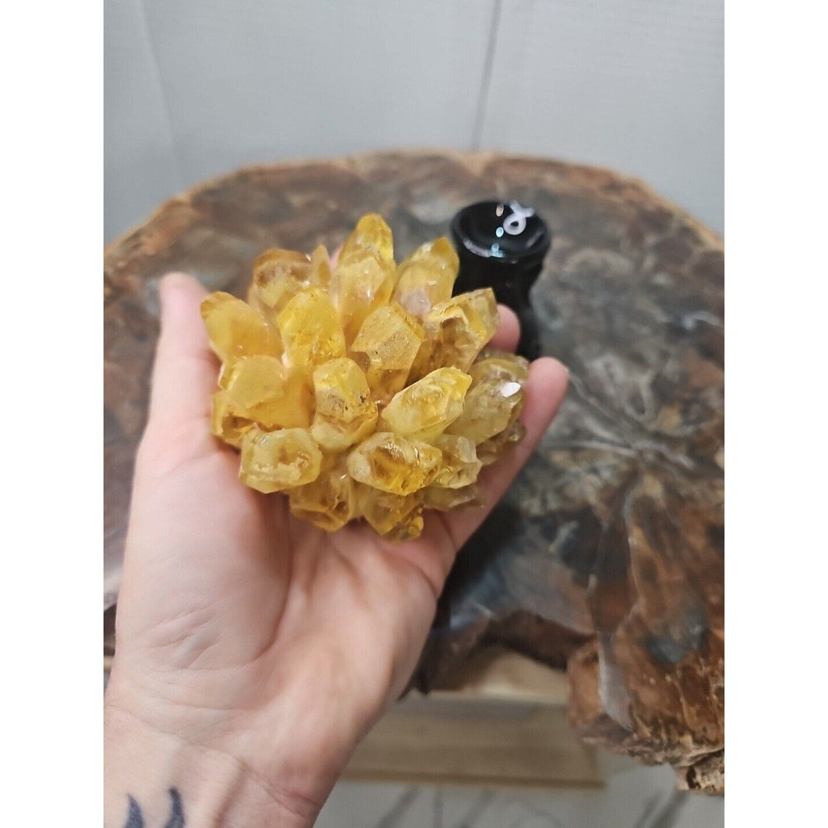 Yellow Phantom Quartz Cluster with Stand – 1.12 lb