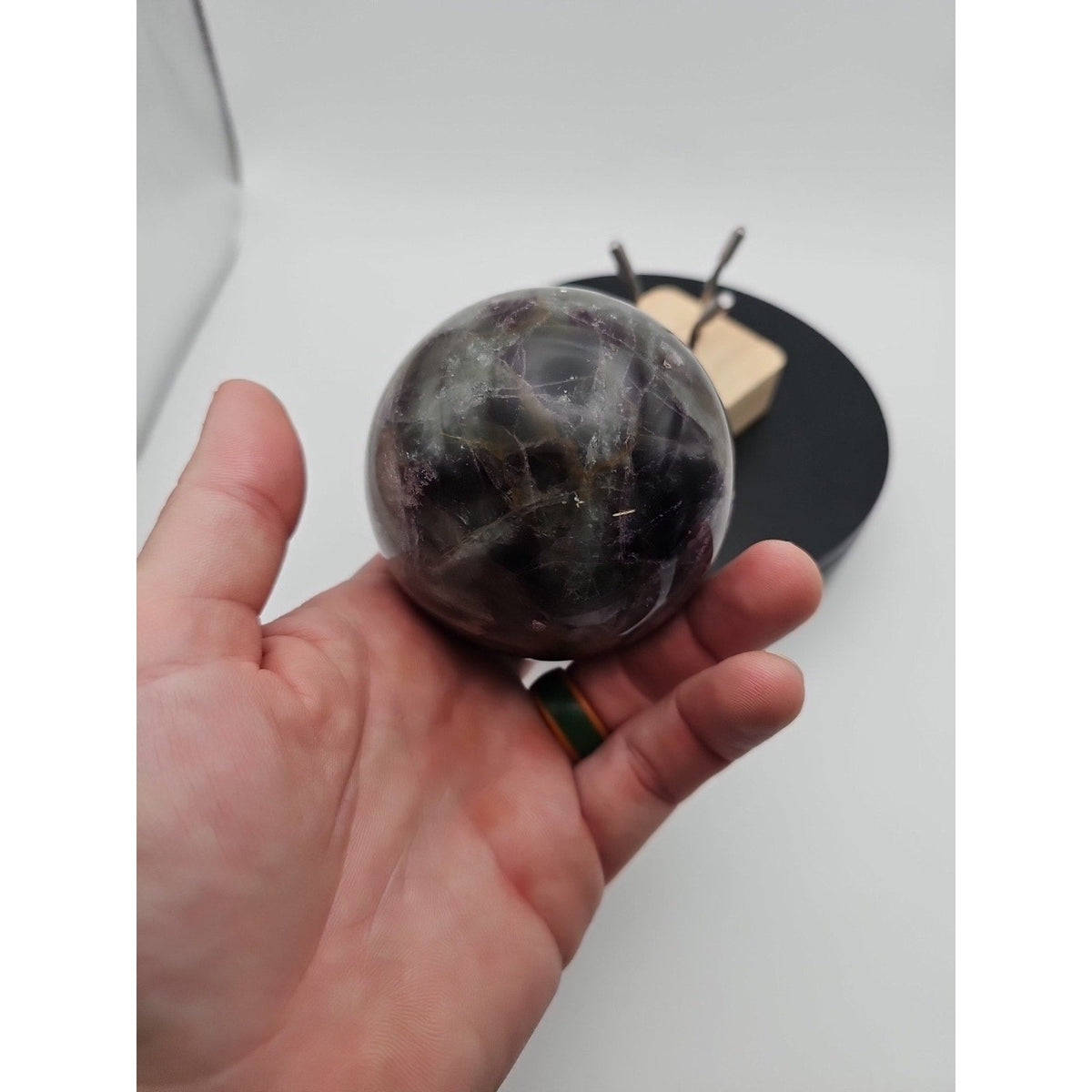Natural Fluorite Crystal Sphere — 1.5lb, Purple & Green Banding