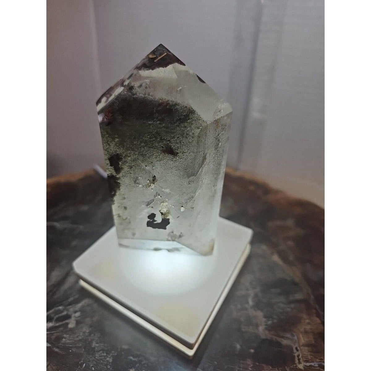 Madagascar Green Ghost Phantom Quartz Obelisk - 1.73LB Vitreous Healing Point