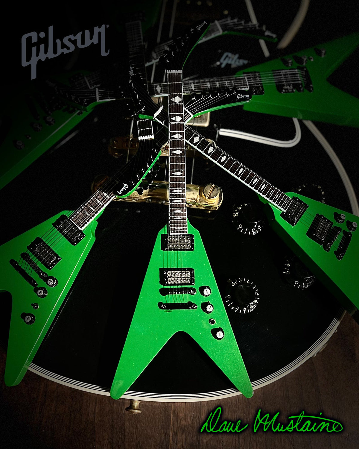 Dave Mustaine Gibson Flying V EXP Rust In Peace Alien Tech Green Mini Guitar Model