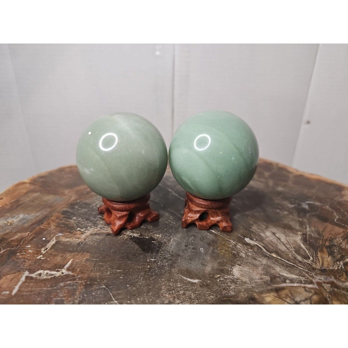 Jade Jasper Crystal Sphere Pair with Stands – 1.88 lb