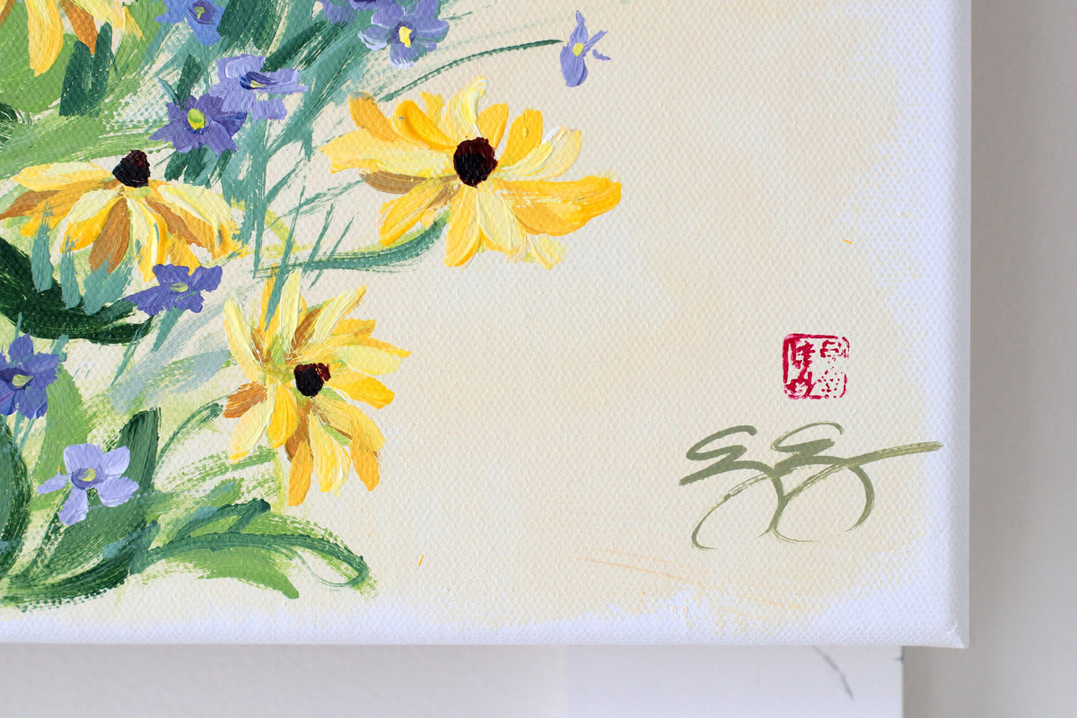 "Agnes," Original chinoiserie painting of Maryland birds and flowers (No. 516) - 12 x 24