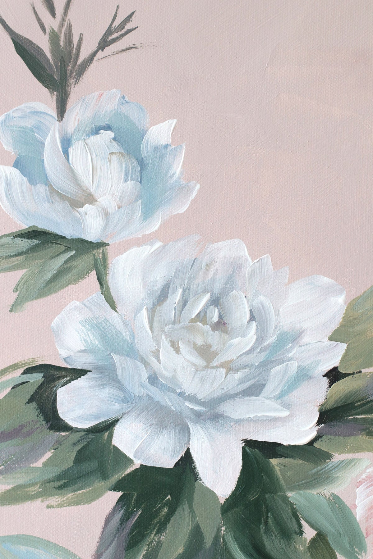 "Helen," Original pink-tan chinoiserie peony painting (No. 527) - 14 x 18