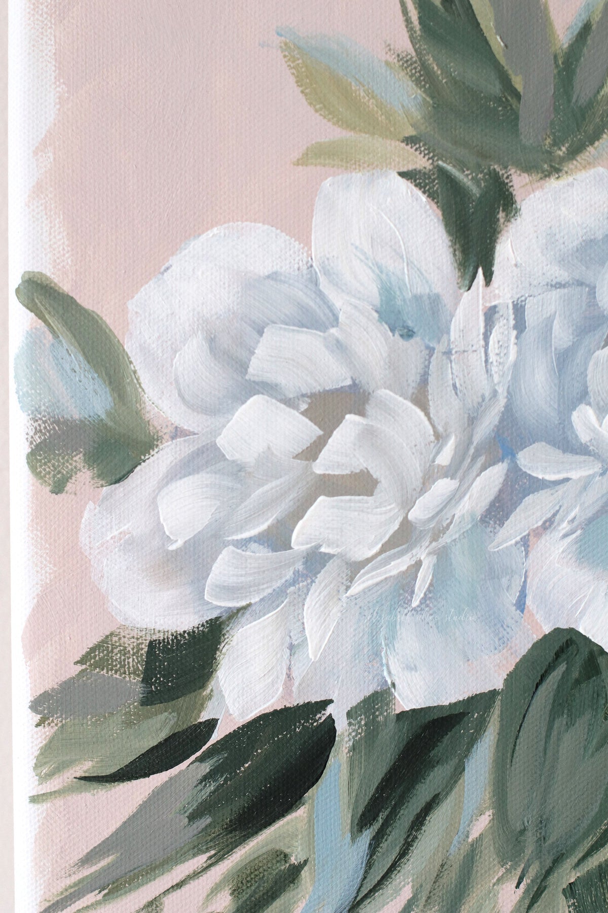 "Doris," Original pink-tan chinoiserie peony painting (No. 528) - 14 x 18