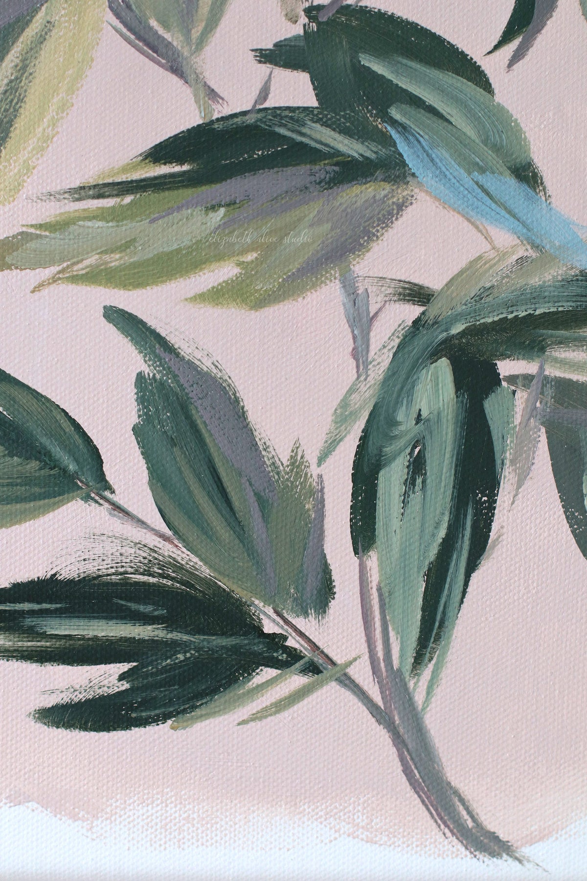 "Emily," Original pink-tan chinoiserie peony painting (No. 529) - 14 x 18