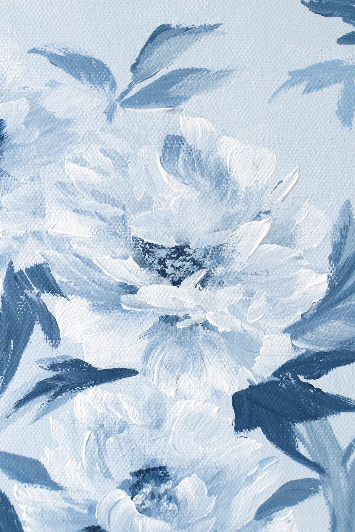 "Michelle," Original chinoiserie painting of blue and white tree peonies (No. 533) - 18 x 24