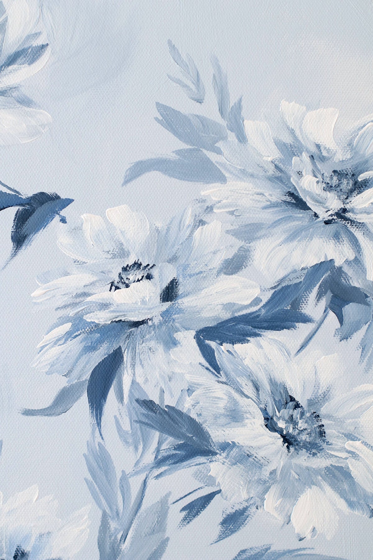"Danielle," Original chinoiserie painting of blue and white tree peonies (No. 534) - 18 x 24