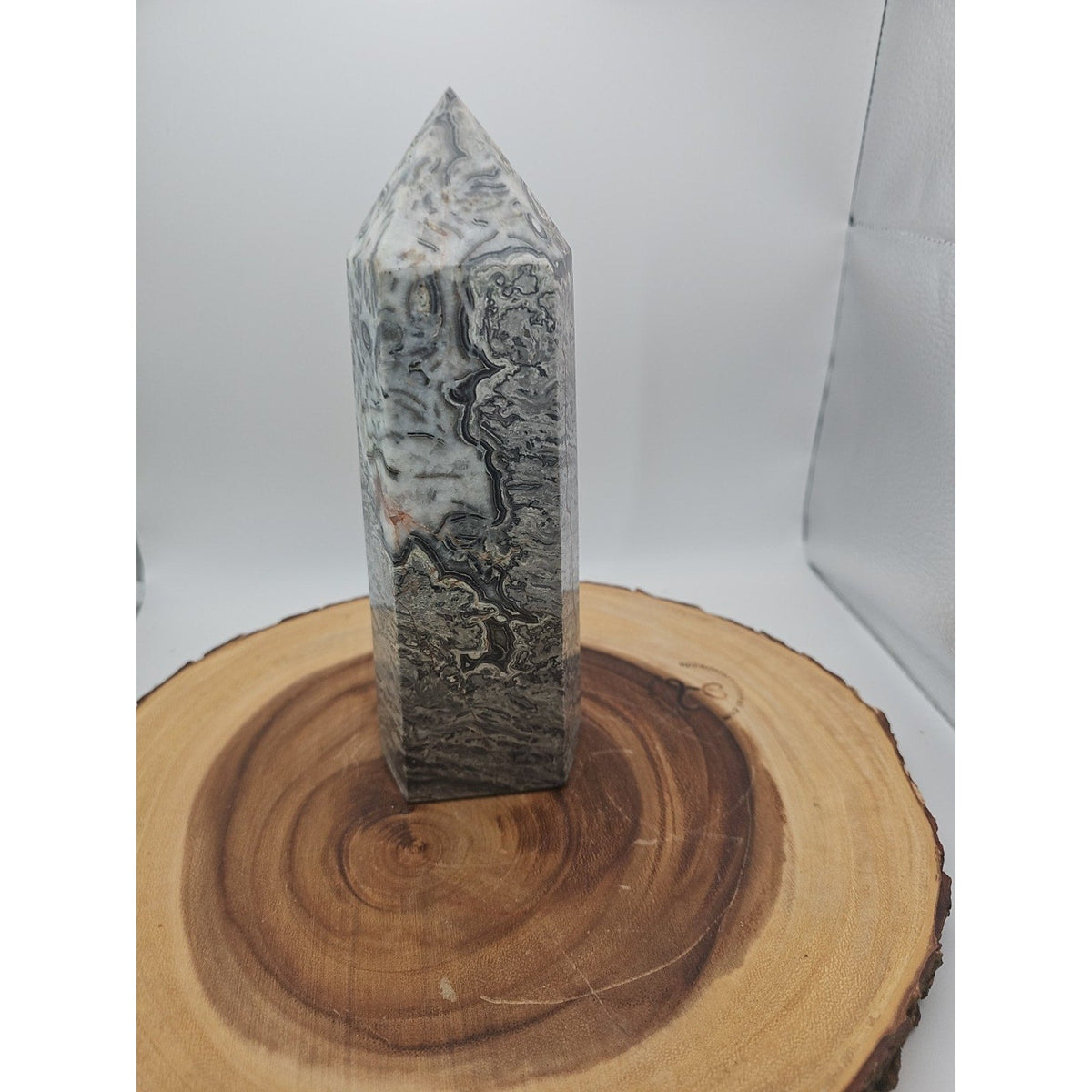 3.69LB 1Pcs Natural Gray Crazy Lace Jasper Crystal Point Tower Healing