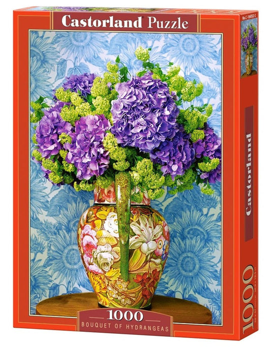 1000 Piece Jigsaw Puzzle, Bouquet of Hydrangeas, Floral still life art., Classic and colorful decor, Adult Puzzle, Castorland C-104352-2