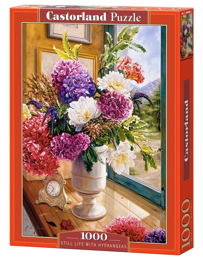 1000 Piece Jigsaw Puzzle, Still Life with Hydrangeas, Flower puzzles, colorful plants, Classic picture,  Adult Puzzle, Castorland C-104444-2