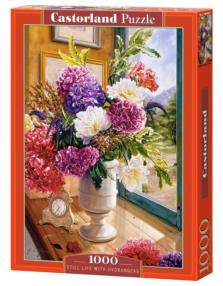 1000 Piece Jigsaw Puzzle, Still Life with Hydrangeas, Flower puzzles, colorful plants, Classic picture,  Adult Puzzle, Castorland C-104444-2