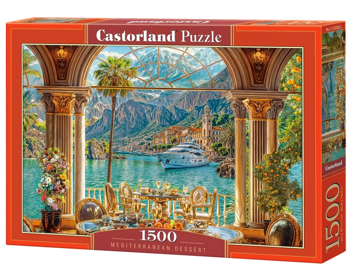 1500 Piece Jigsaw Puzzle, Mediterranean Dessert, Elegant Coastal Villa, Yacht Scene, Italy, Scenic European Travel Brain Teaser, Adult Puzzle, Castorland C-152285-2