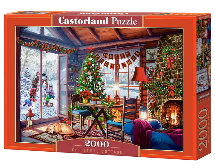 2000 Piece Jigsaw Puzzle, Christmas Cottage, Fireplace with stockings hung, Decorated tree, Adult Puzzle, Castorland C-200962-2