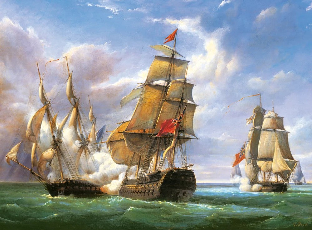 3000 Piece Jigsaw Puzzle, "Combat between the French and the English Vessels", Naval battle, Historical puzzles, Canon battle,  Adult Puzzle, Castorland C-300037-2