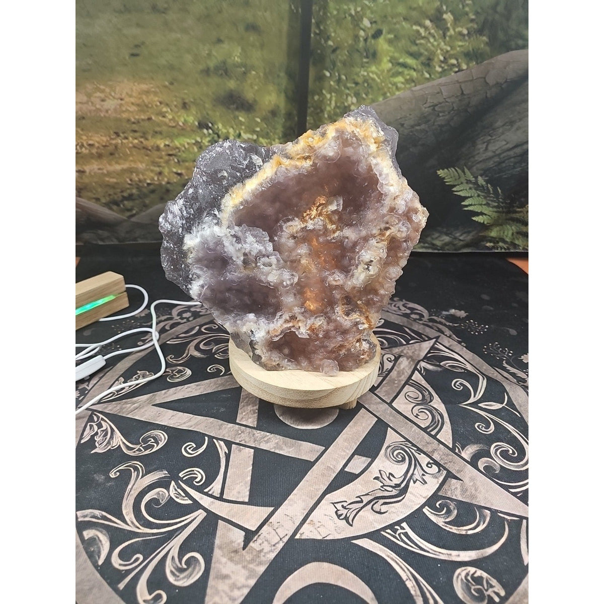 Fluorite Quartz Cluster with LED Stand – 11.9 lb