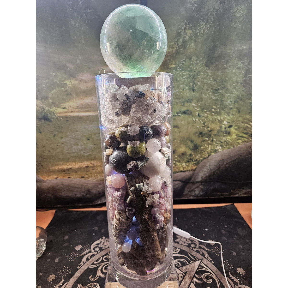 22 lb Mixed Crystal Vase with LED Fluorite Sphere