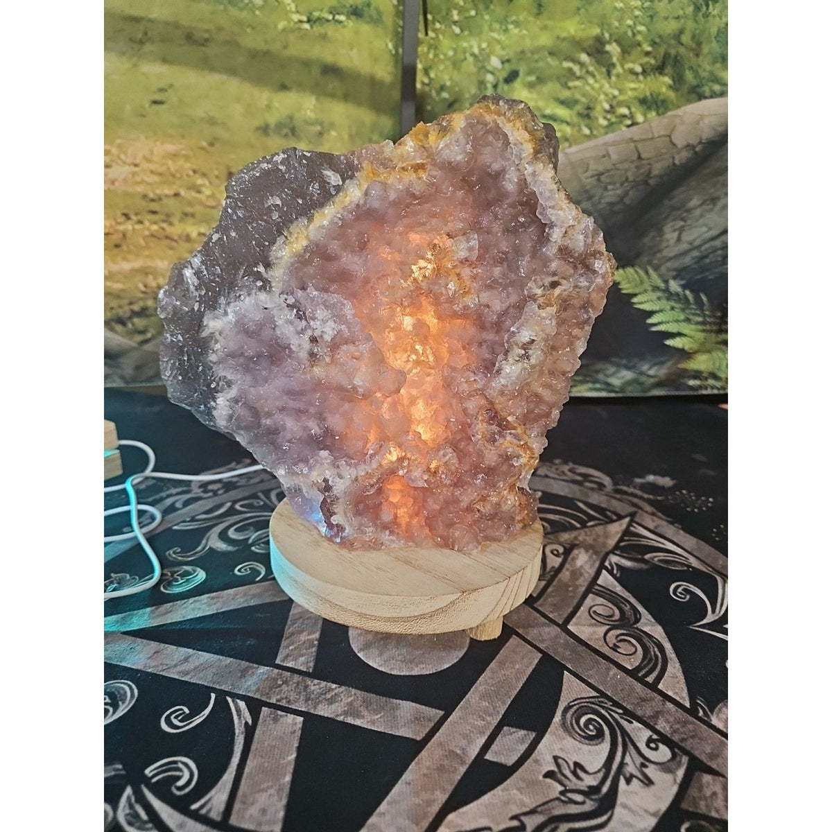 Fluorite Quartz Cluster with LED Stand – 11.9 lb