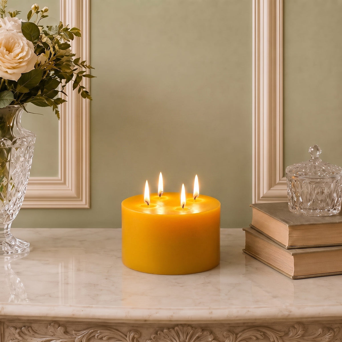 Giant 6 Inch Wide Yellow Beeswax 4 Wick Candles