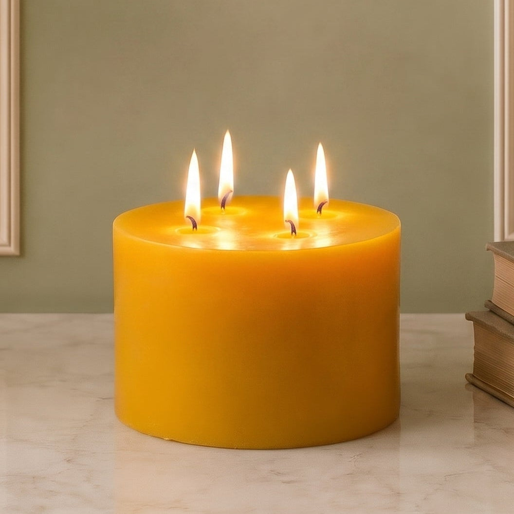 Giant 6 Inch Wide Yellow Beeswax 4 Wick Candles