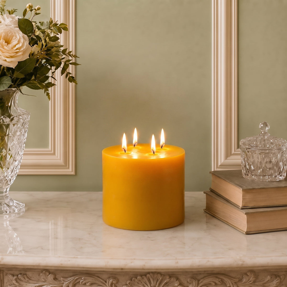 Giant 6 Inch Wide Yellow Beeswax 4 Wick Candles