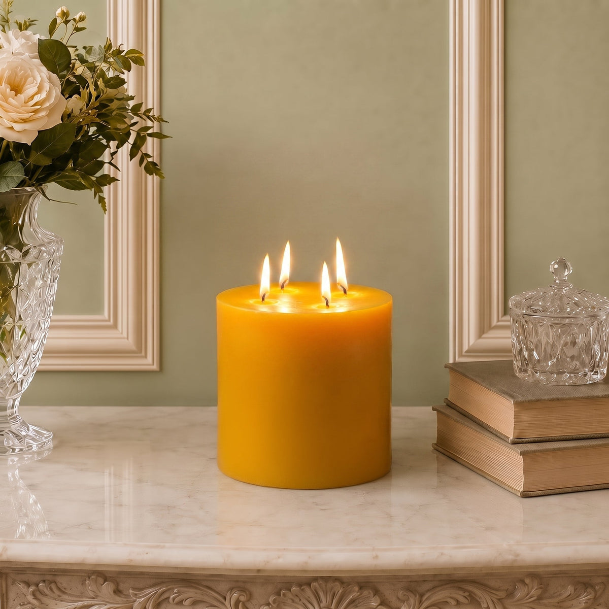 Giant 6 Inch Wide Yellow Beeswax 4 Wick Candles