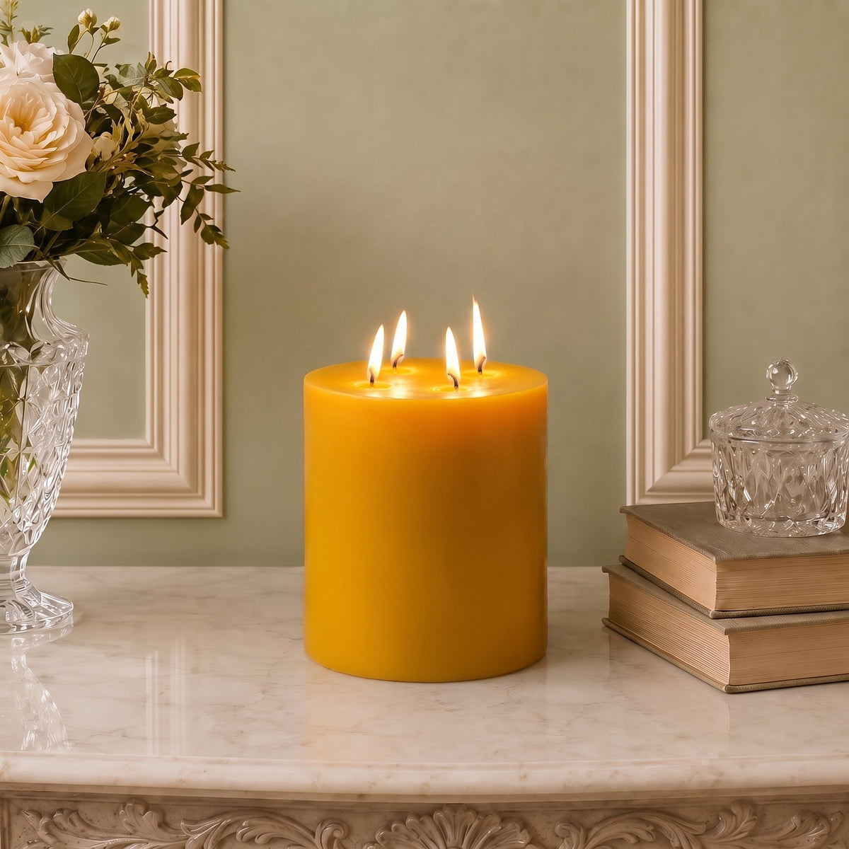 Giant 6 Inch Wide Yellow Beeswax 4 Wick Candles