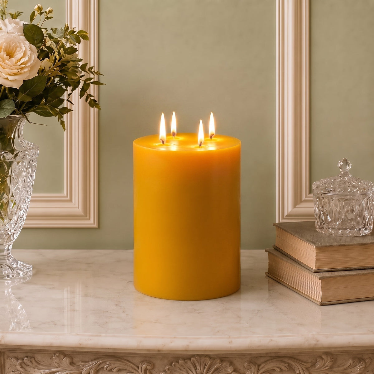 Giant 6 Inch Wide Yellow Beeswax 4 Wick Candles