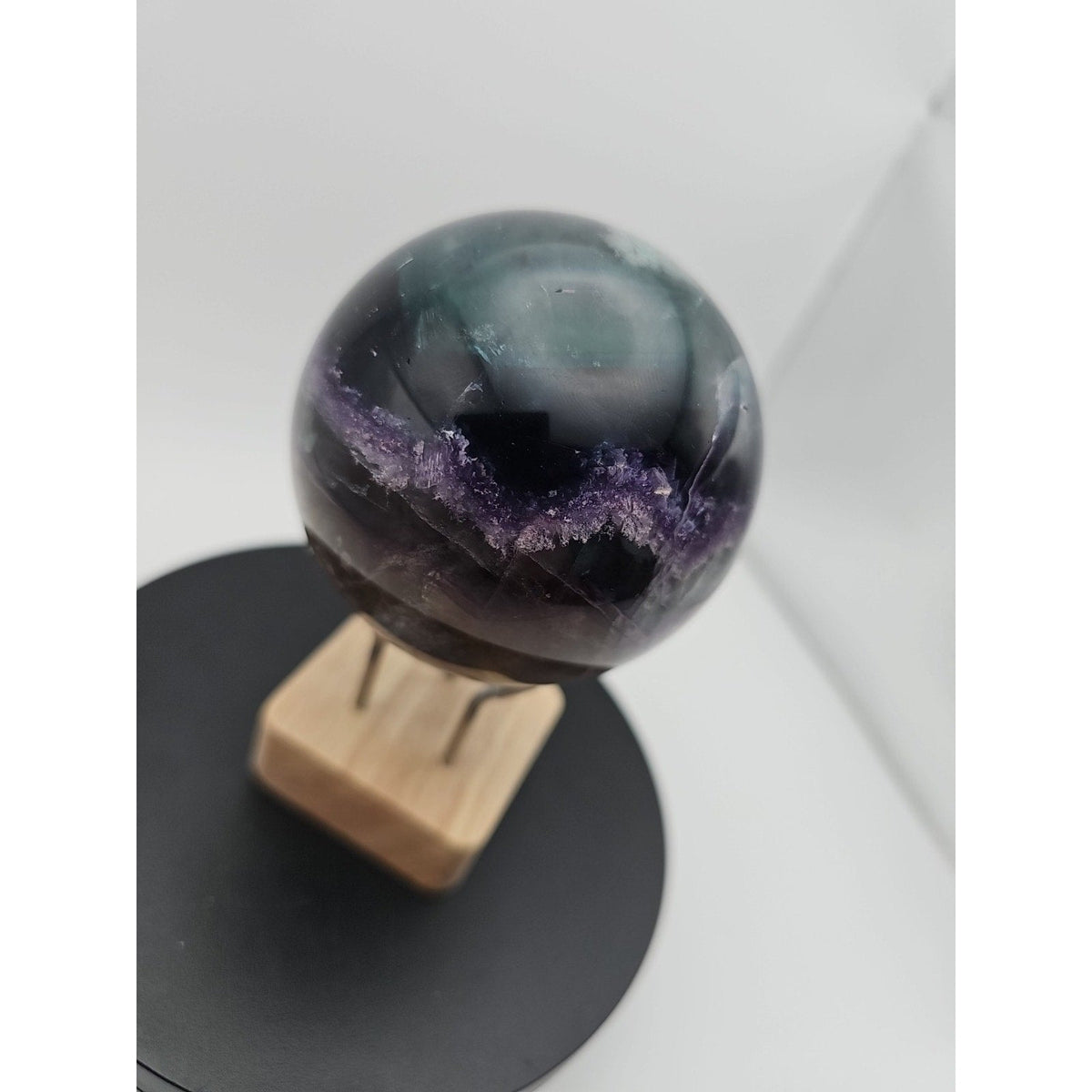 Natural Fluorite Crystal Sphere — 1.5lb, Purple & Green Banding