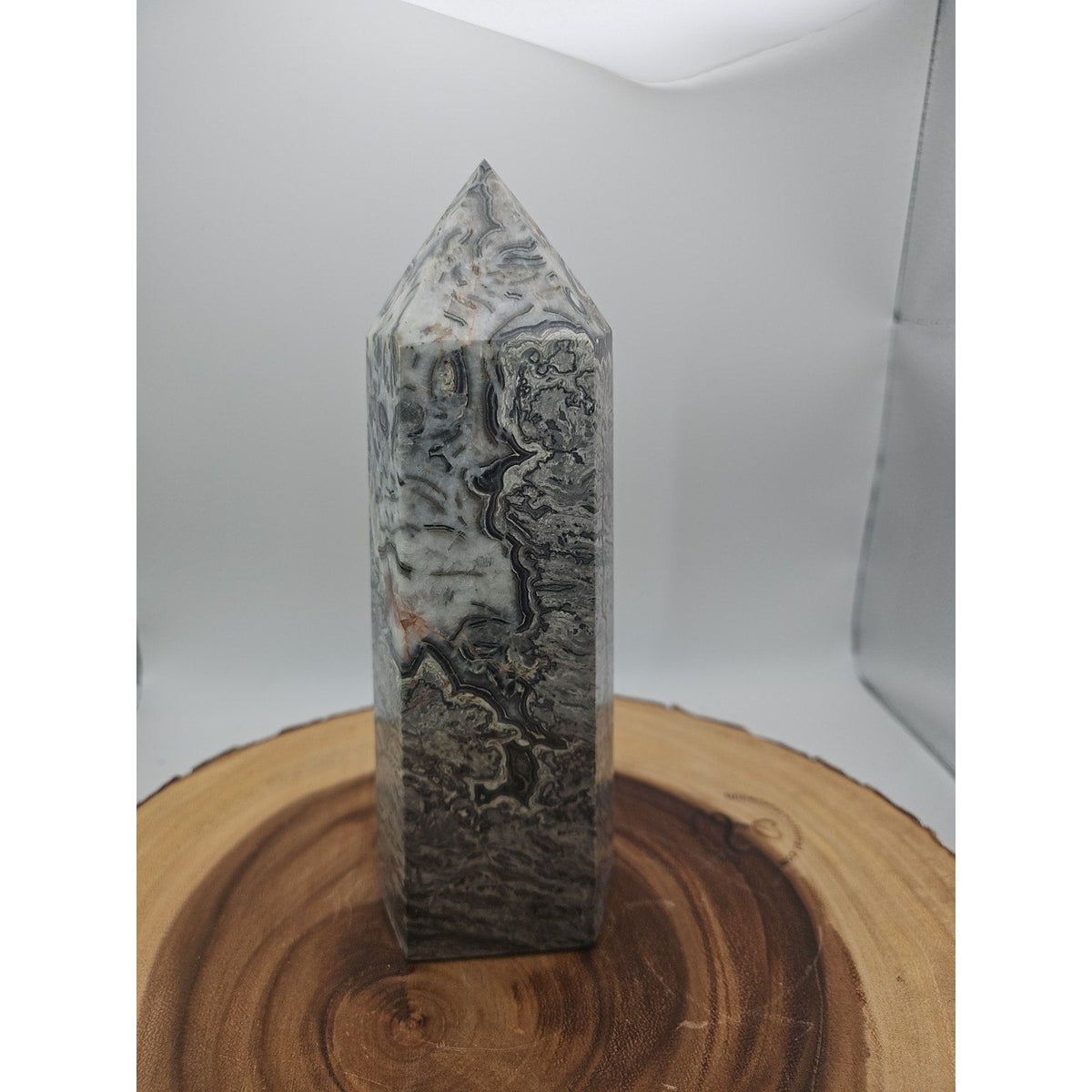 3.69LB 1Pcs Natural Gray Crazy Lace Jasper Crystal Point Tower Healing
