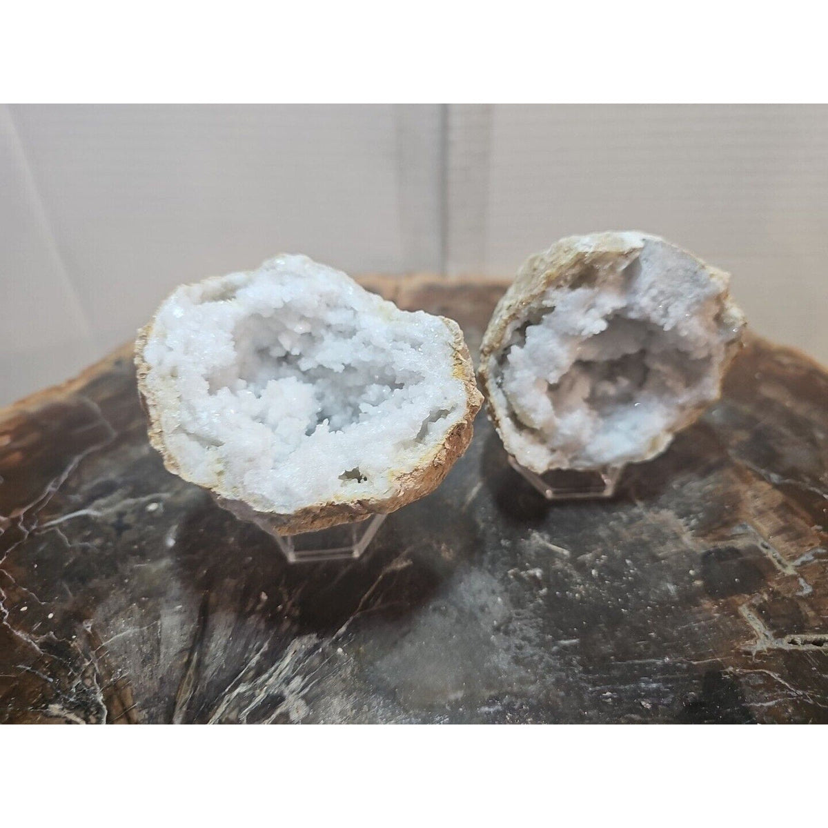 Moroccan Quartz Geode Pair with Display Stands — 1.18 lbs