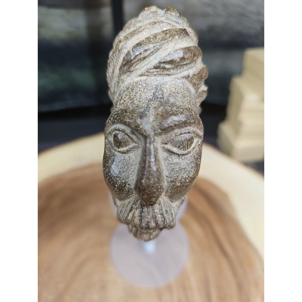 Vintage ABSTRACT STONE HEAD Sculpture Stone 1 lb W/Stand