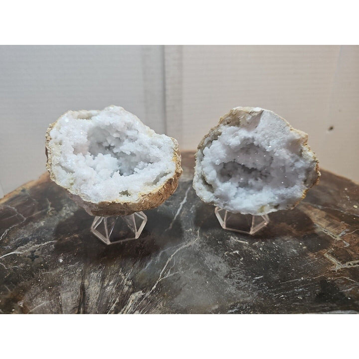 Moroccan Quartz Geode Pair with Display Stands — 1.18 lbs