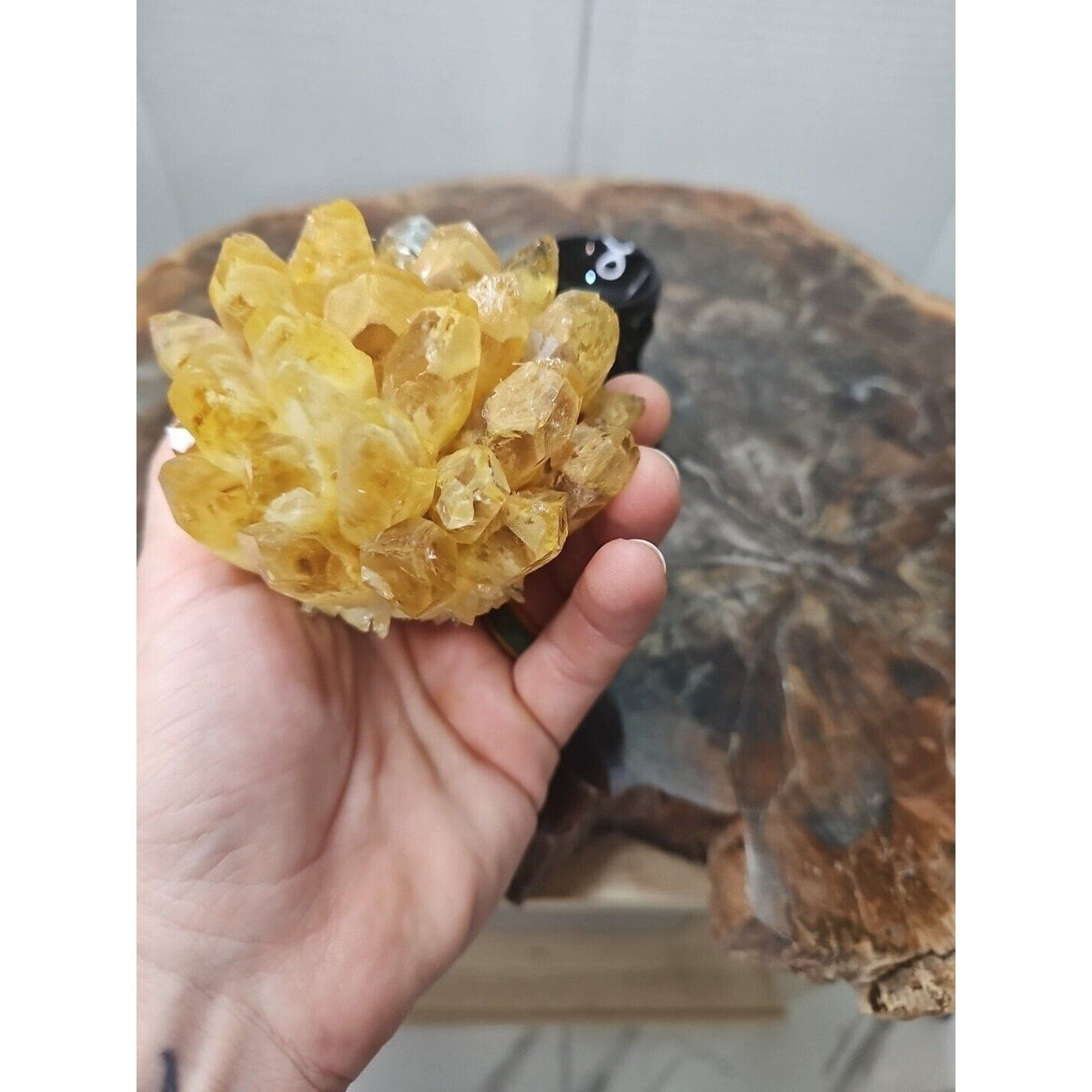 Yellow Phantom Quartz Cluster with Stand – 1.12 lb