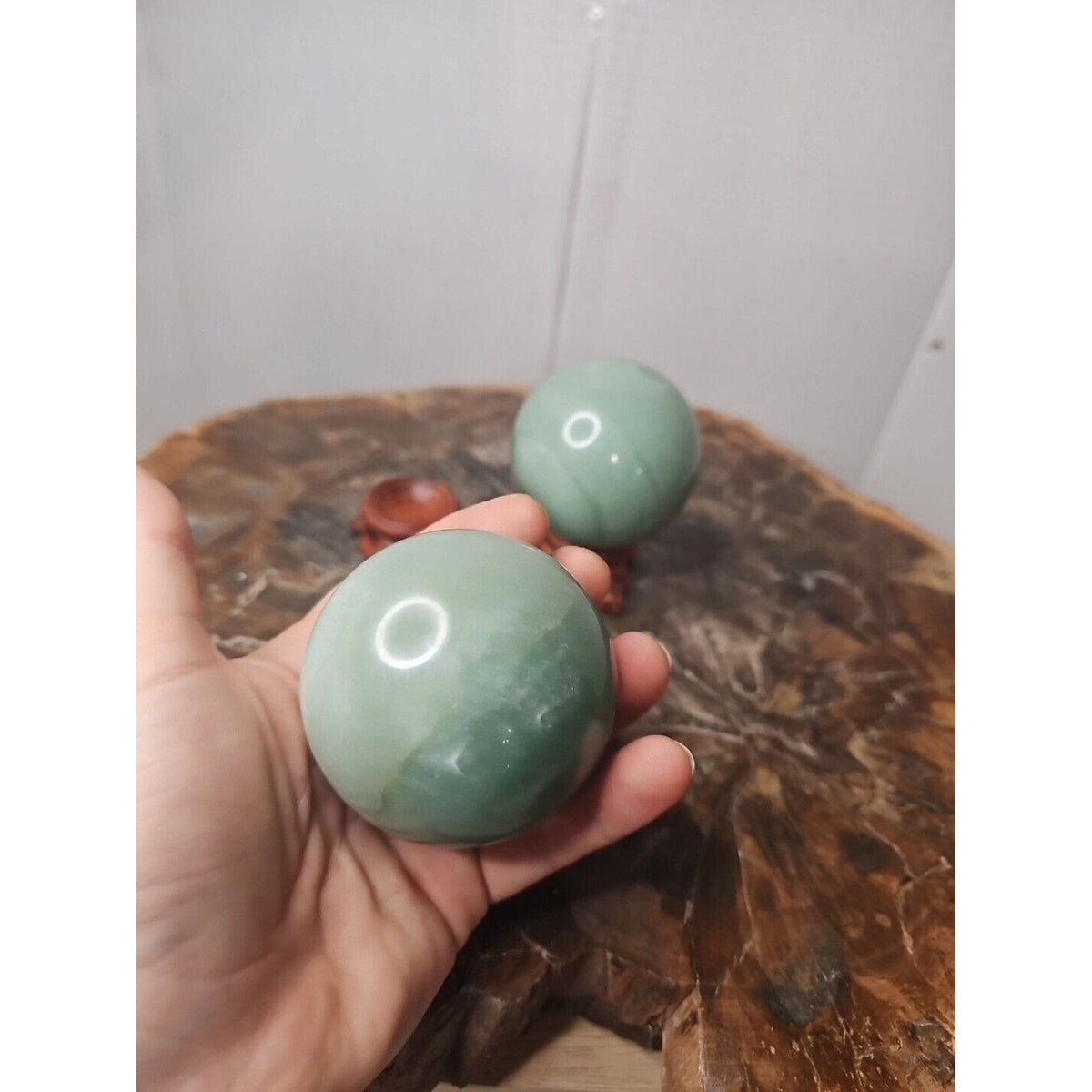 Jade Jasper Crystal Sphere Pair with Stands – 1.88 lb