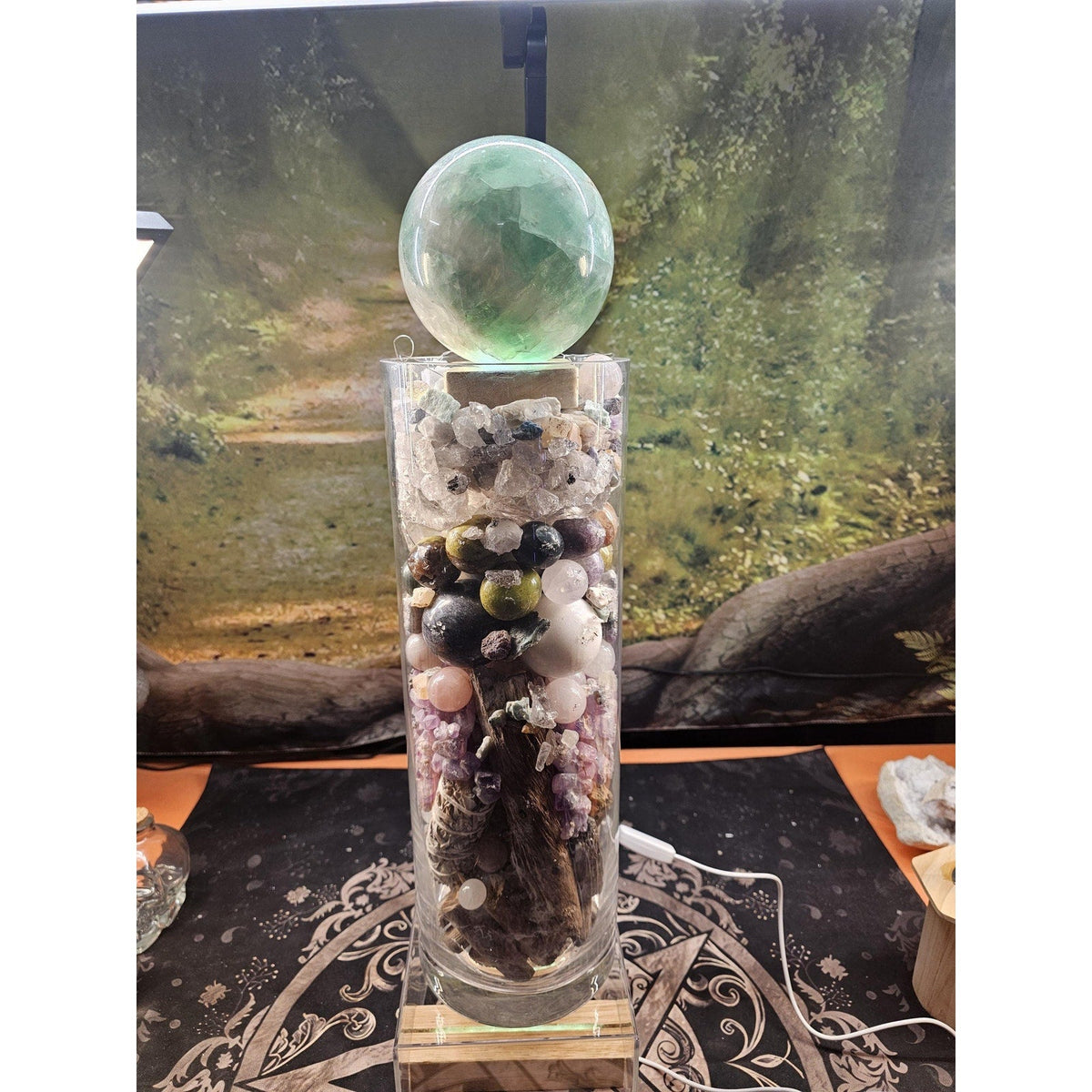 22 lb Mixed Crystal Vase with LED Fluorite Sphere